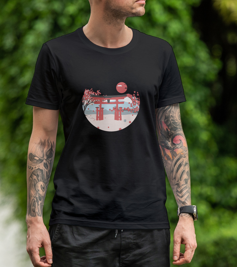 Japan Sakura Torii Gate Red Sun T-Shirt