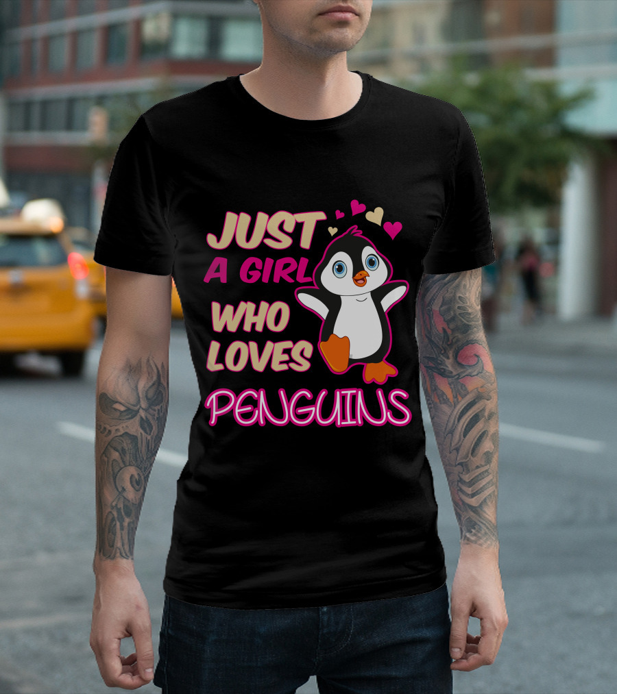 Just A Girl Who Loves Penguins Cute Hearts T-Shirt