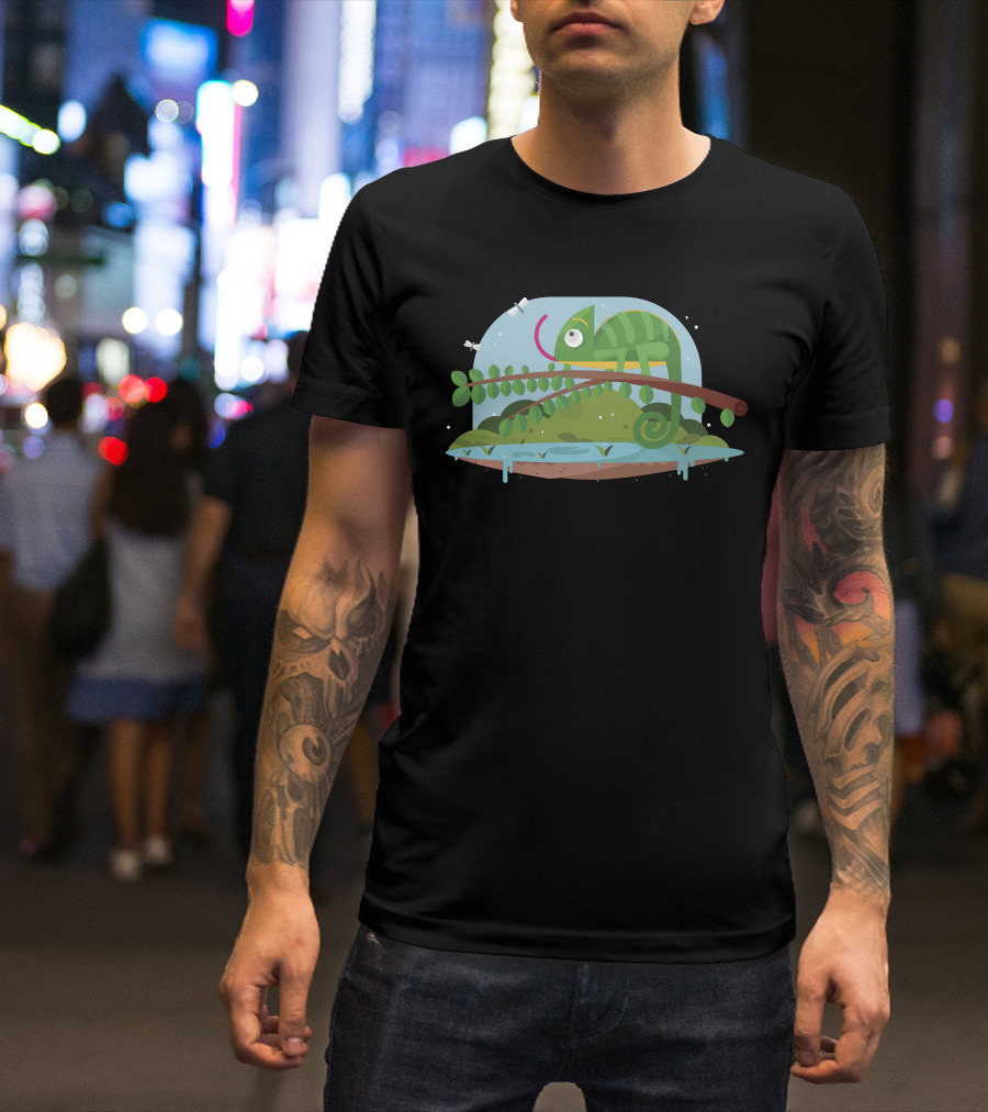 Chameleon On Branch Under Glass Dome Terrarium T-Shirt