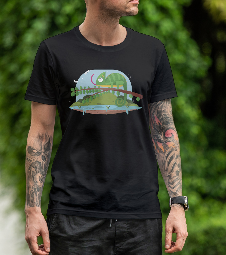 Chameleon On Branch Under Glass Dome Terrarium T-Shirt