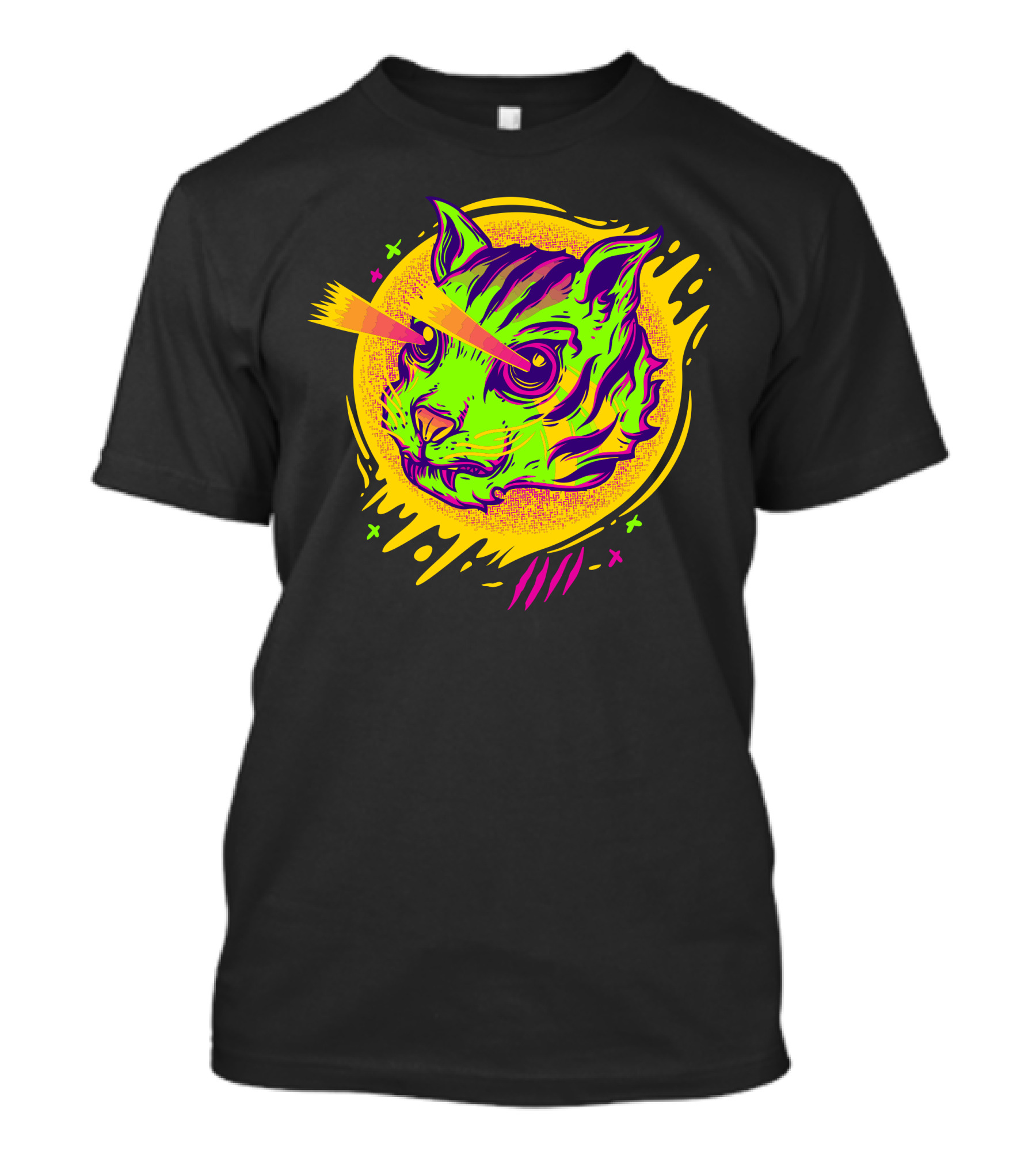 Mad Cat With Laser Vision In Neon Psychedelic T-Shirt