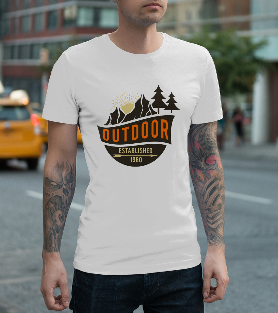Outdoor Established 1960 Camp Sunburst Mountain Trees T-Shirt