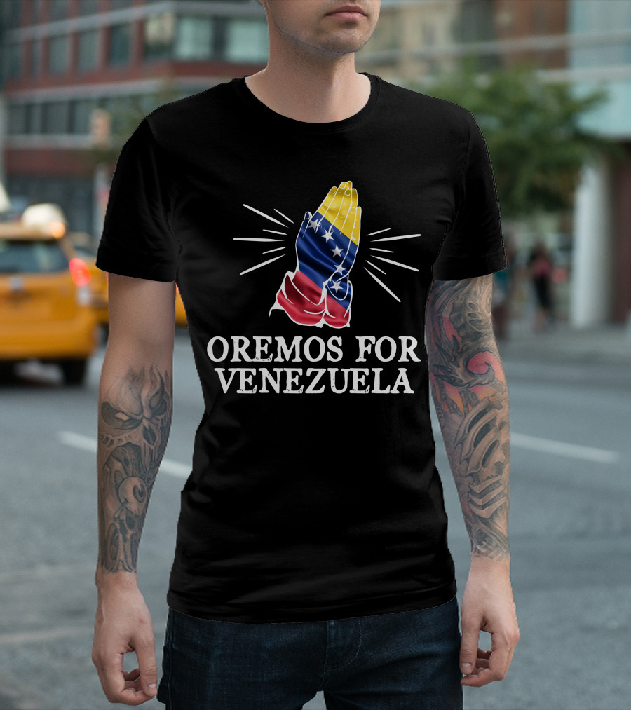 Oremos For Venezuela Venezuelan Flag Praying Hands T-Shirt