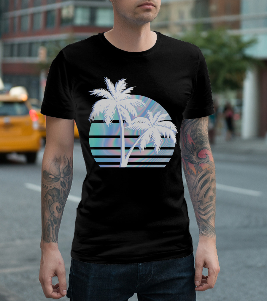 Palm Tree Hologram Stripes T-Shirt