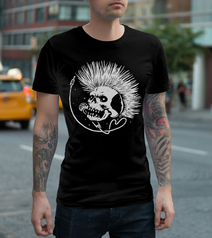 Skull Punk Mohawk Microphone Music Rebel T-Shirt