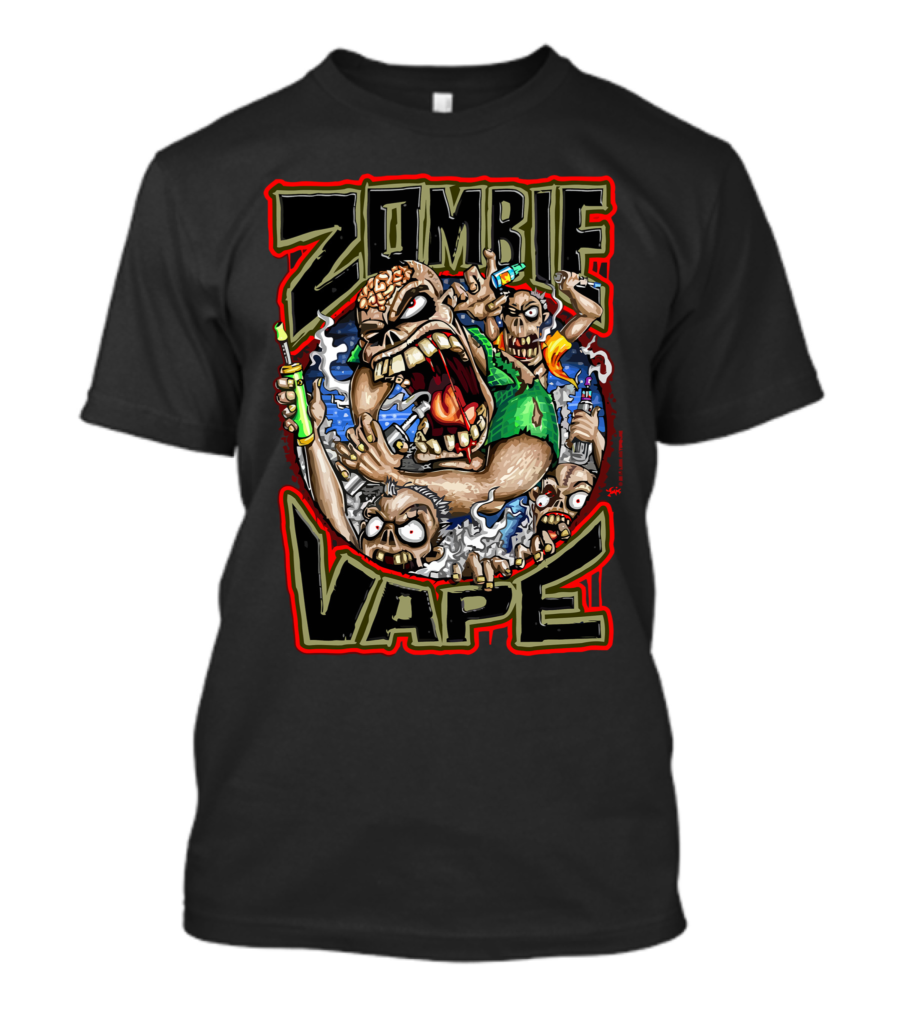 Zombie Vape Apocalypse Frenzy With Cartoon Undead Characters T-Shirt