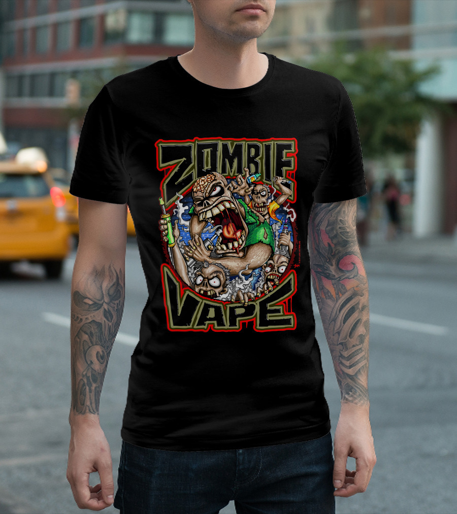 Zombie Vape Apocalypse Frenzy With Cartoon Undead Characters T-Shirt
