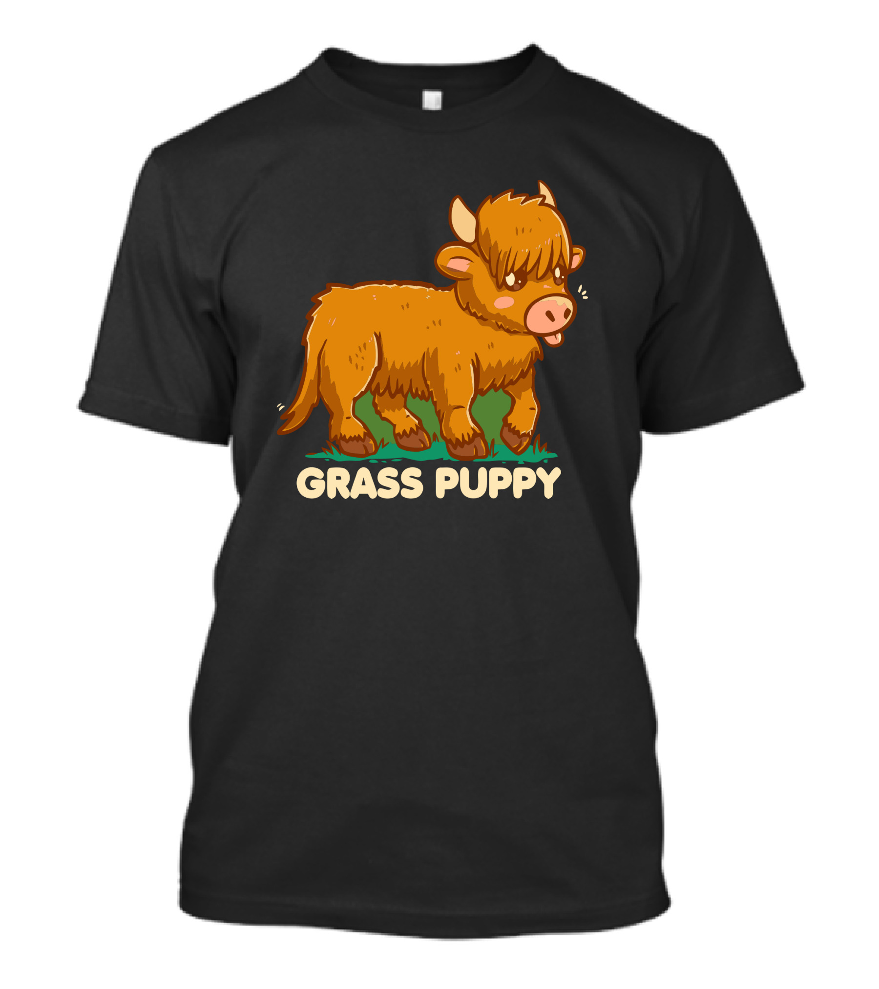Grass Puppy Highland Cow Cute Cartoon T-Shirt