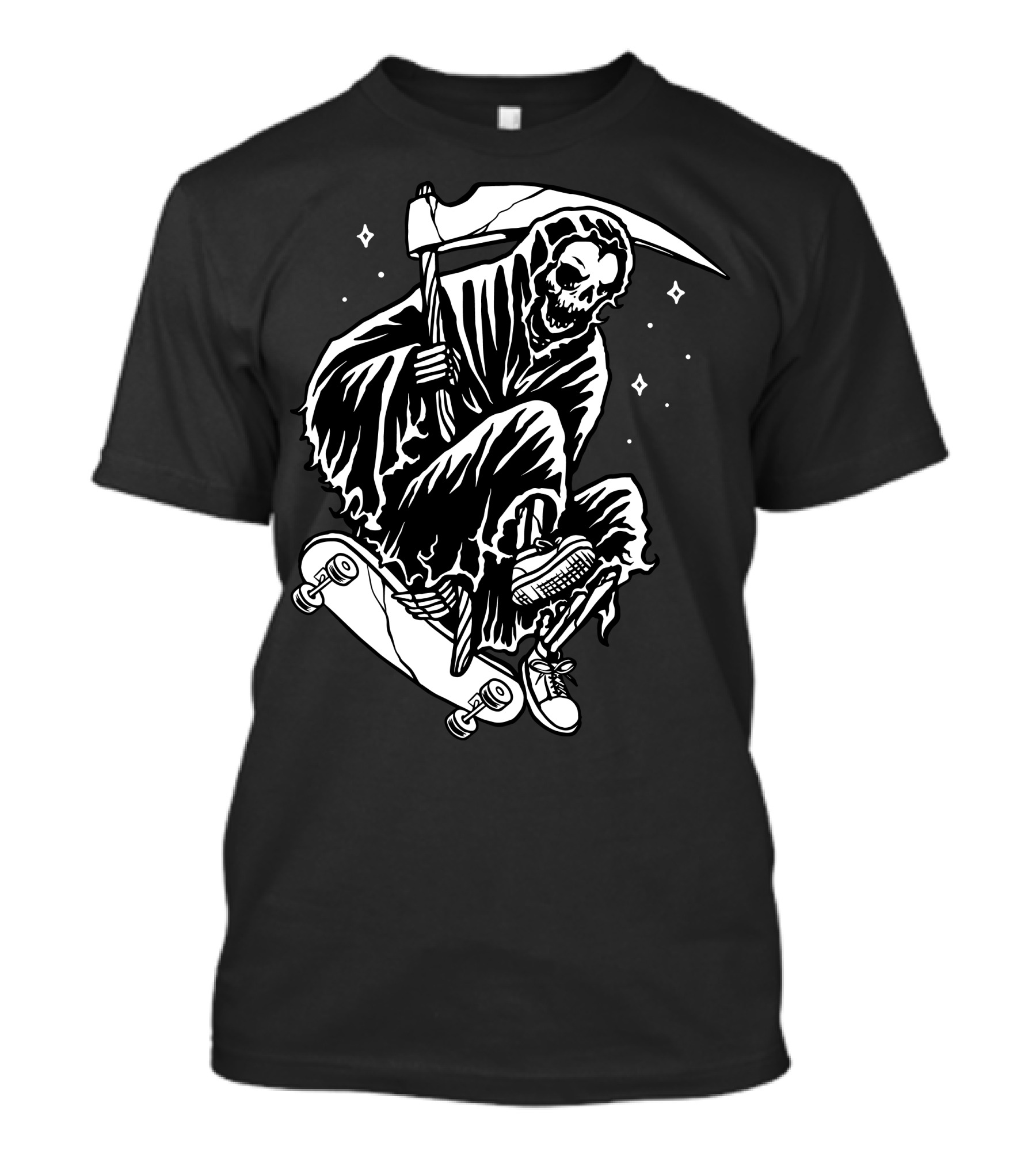 Grim Reaper Skating Skeleton With Scythe T-Shirt