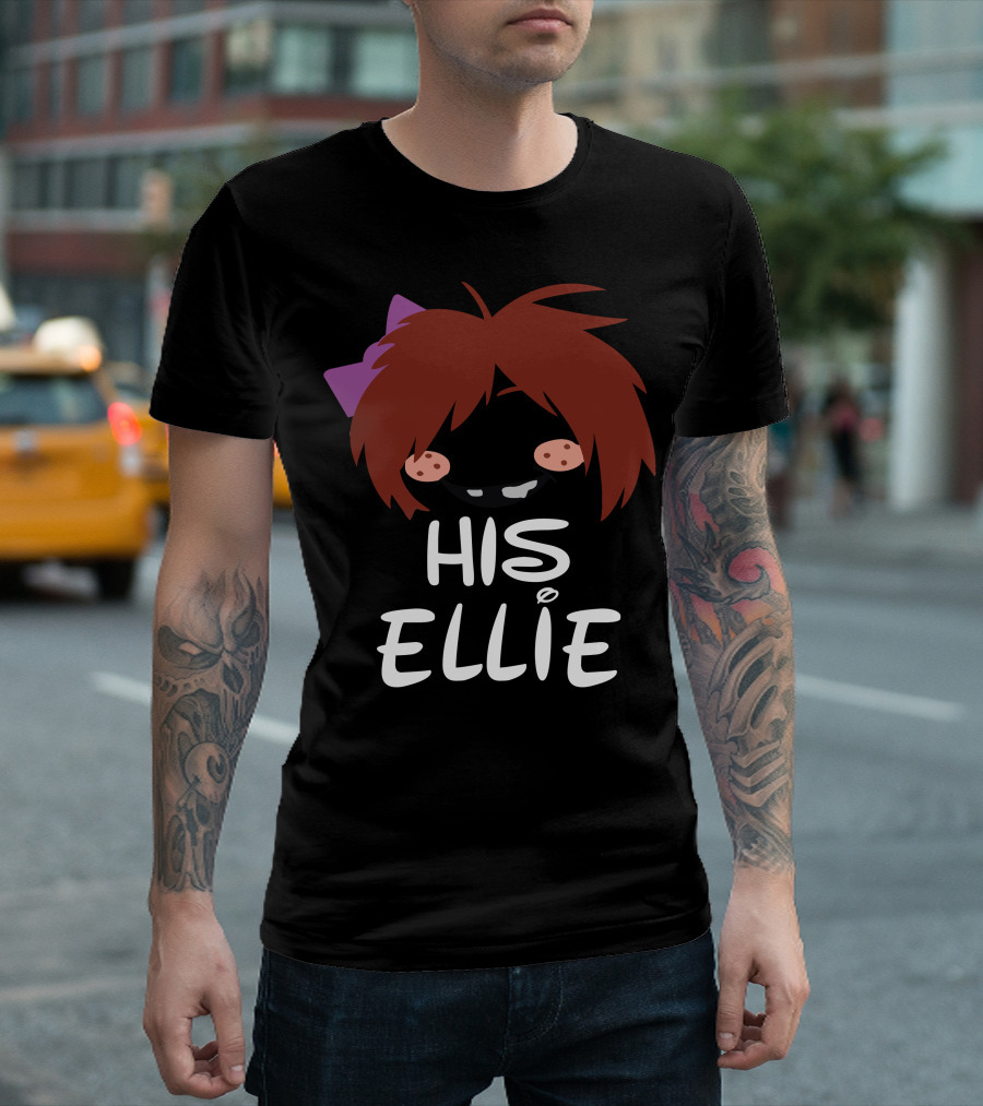 His Ellie Cute Cartoon Style with Brown Hair and Bow T-Shirt