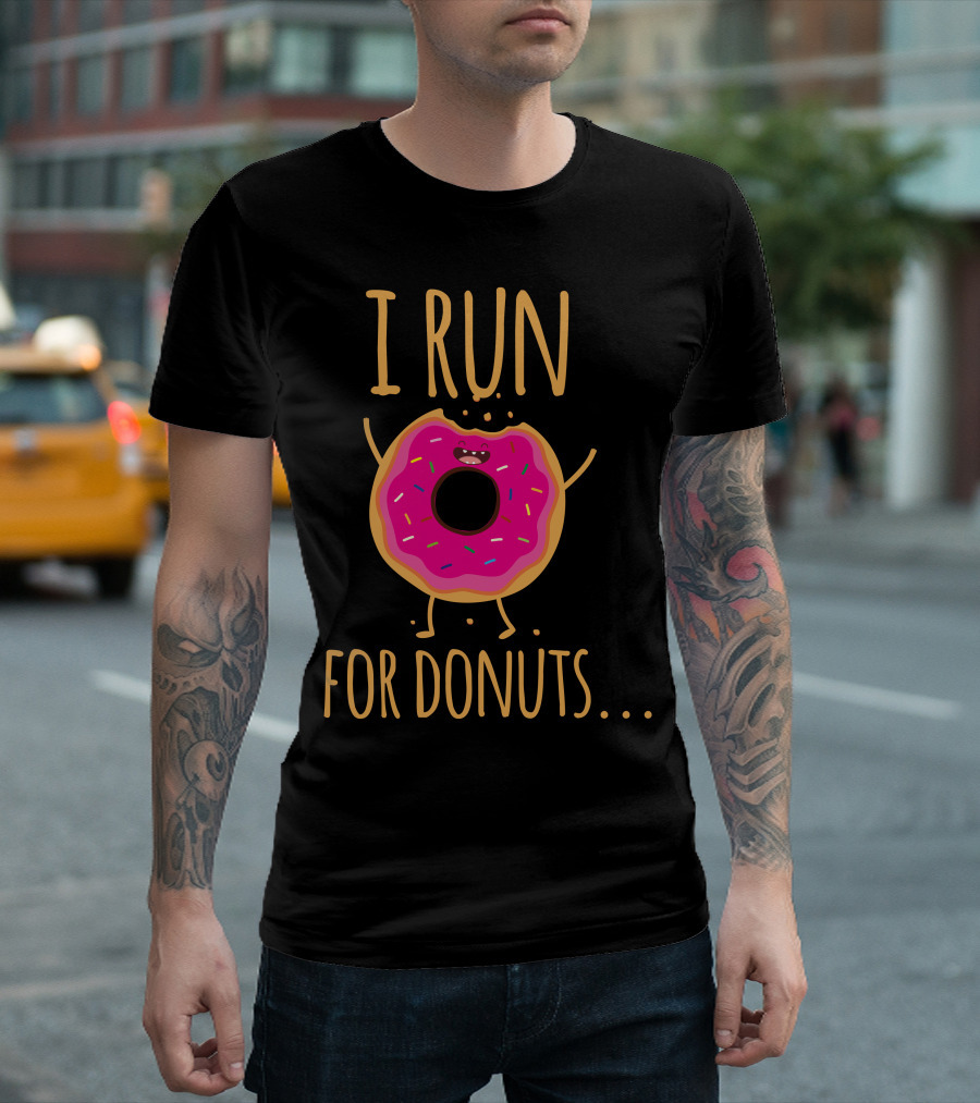 I Run For Donuts. Pink Frosted Cartoon Donut T-Shirt