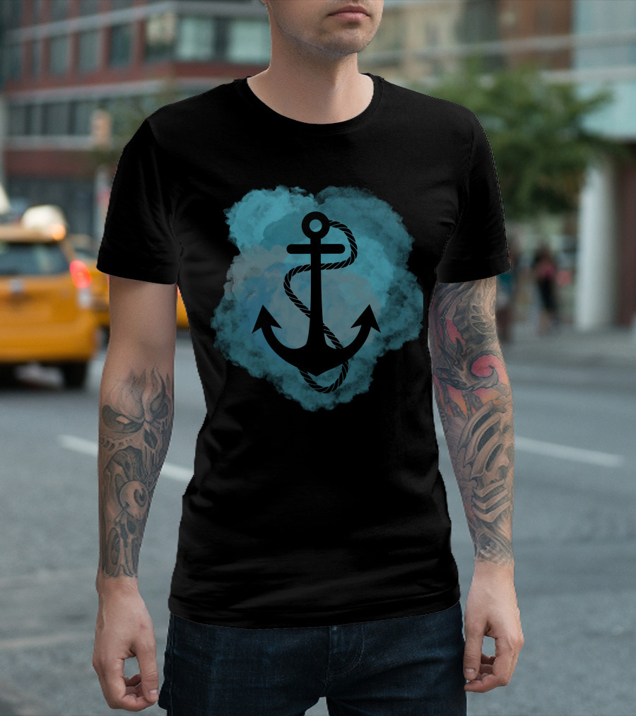 Anchor Watercolor Rope Nautical Ocean Teal Splash T-Shirt