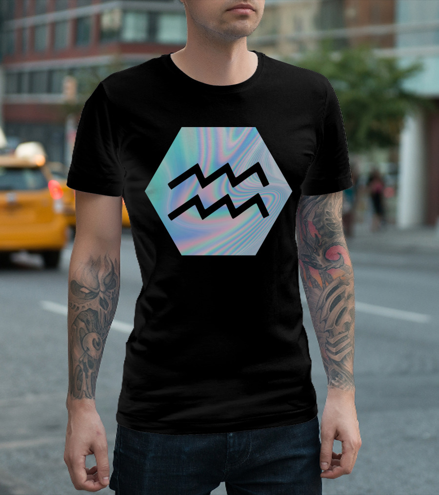 Aquarius Symbol Hologram Iridescent Wave Hexagon T-Shirt