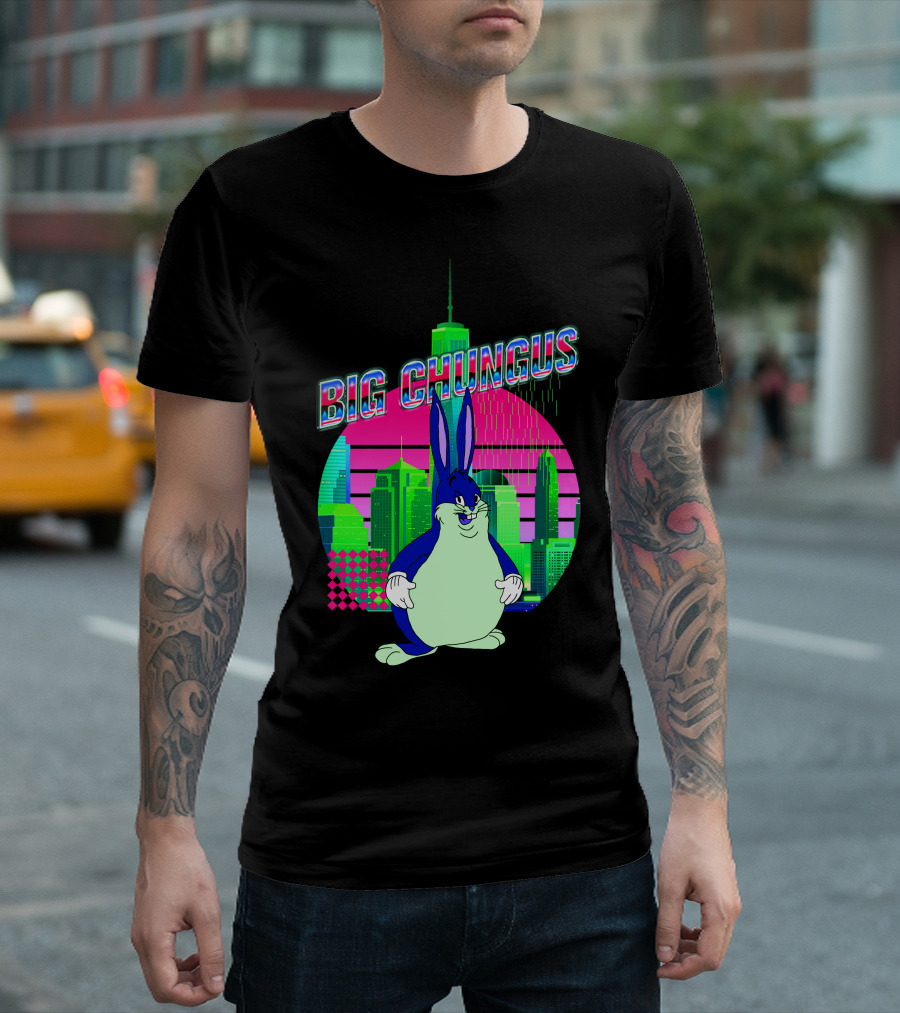 Big Chungus Neon City Skyline T-Shirt