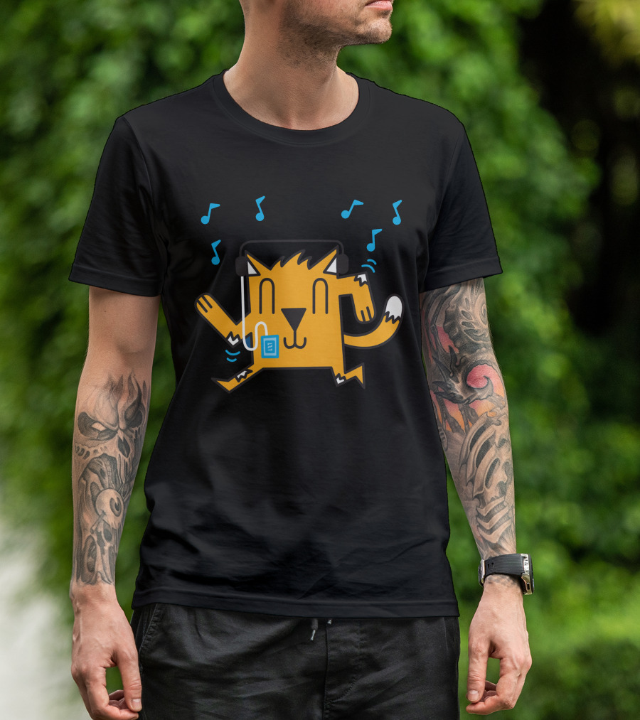 Dancing Cat With Musical Notes And Headphones T-Shirt