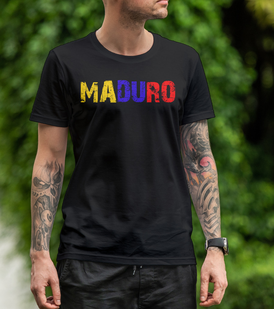 Maduro Yellow Blue Red Text With Rough Texture T-Shirt