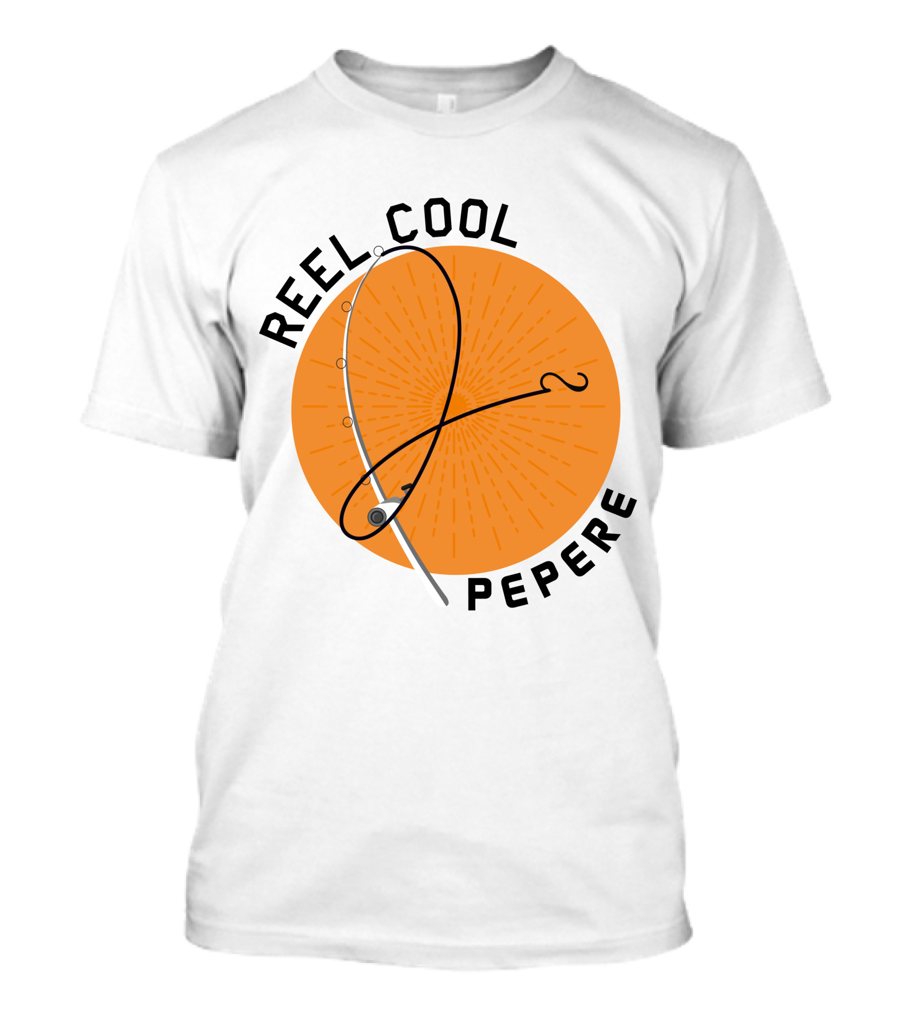 Reel Cool Pepere Fishing Rod And Orange Sunburst T-Shirt