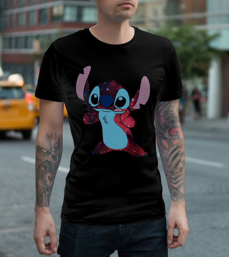 Stitch Cosmic Galaxy Character Face T-Shirt
