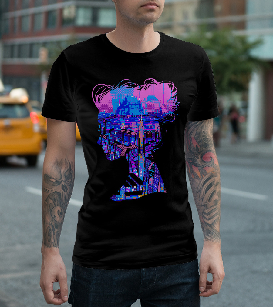 Vaporwave Girl Cyber Cityscape T-Shirt