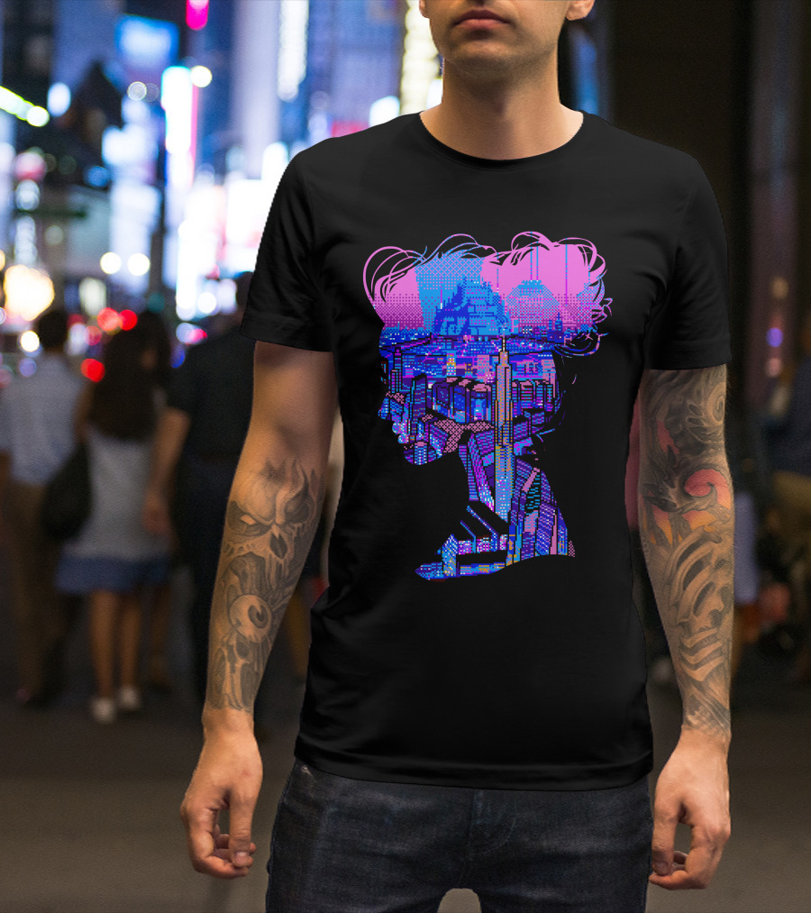 Vaporwave Girl Cyber Cityscape T-Shirt