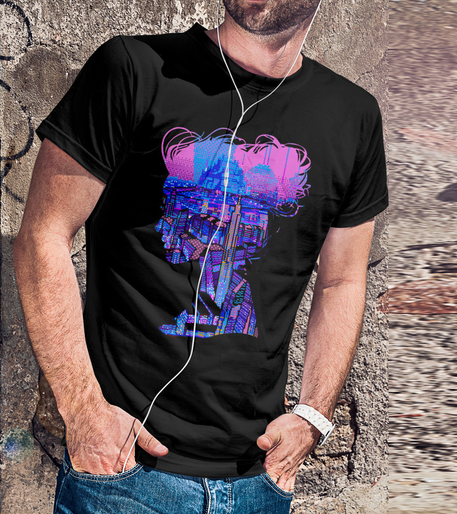 Vaporwave Girl Cyber Cityscape T-Shirt