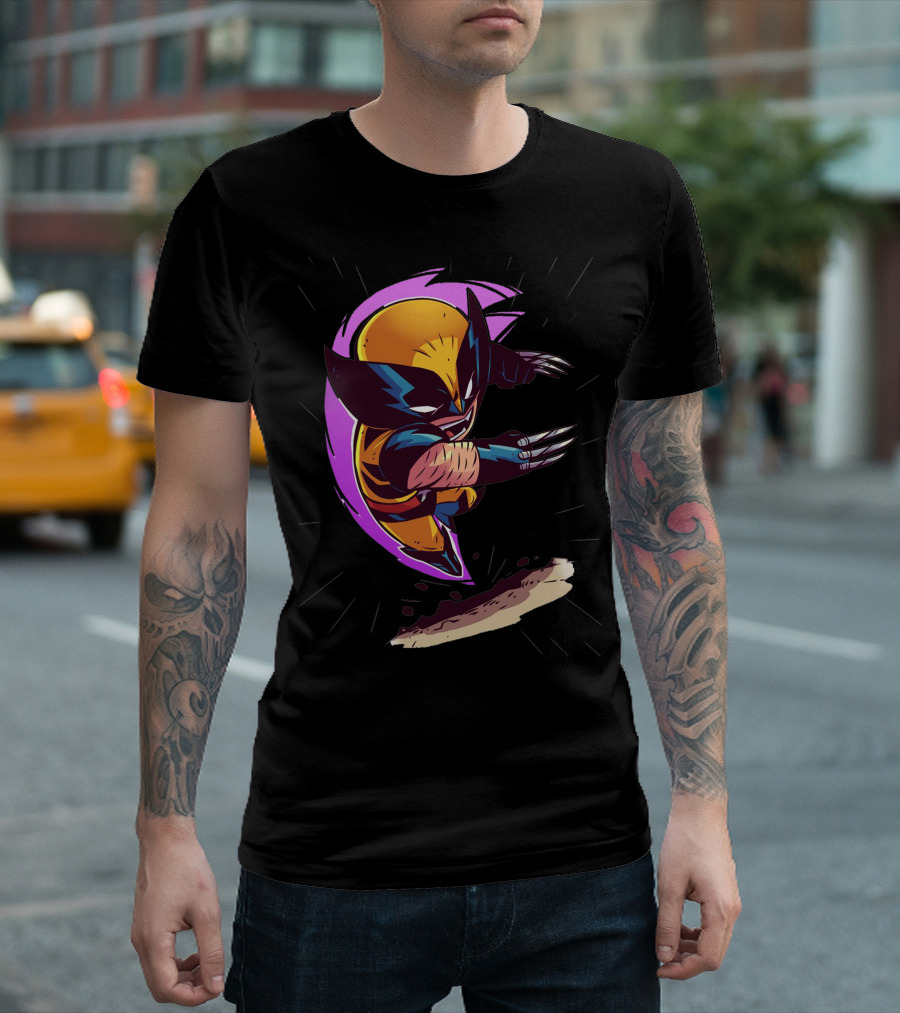 Xman Wolverine Character Comic Style Dynamic Action Jump T-Shirt
