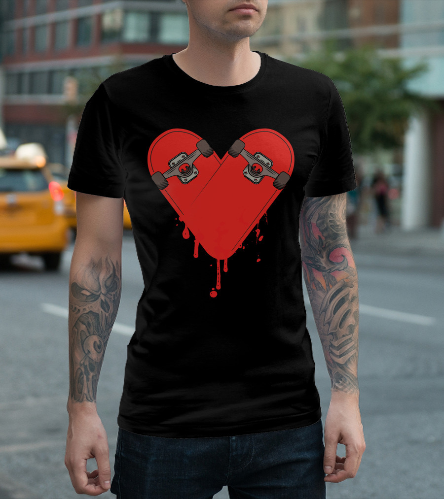 Broken Heart Skateboard with Bleeding Effect T-Shirt