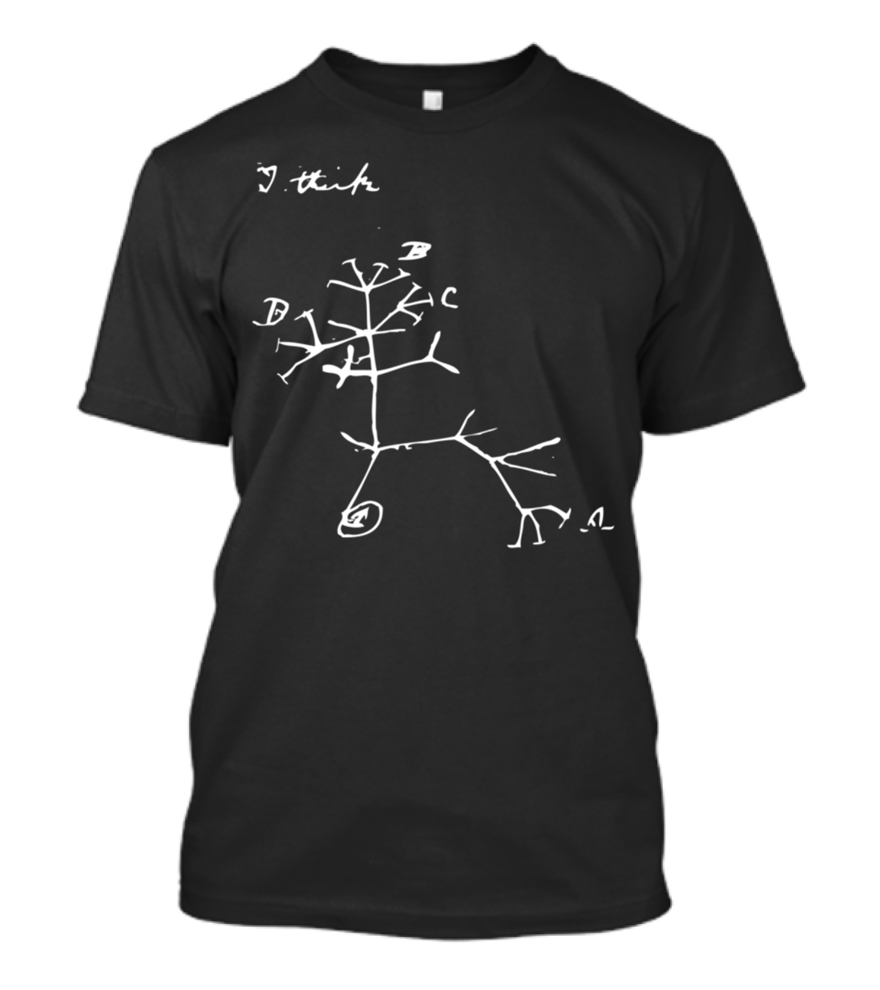 Darwin I Think Evolutionary Tree Diagram Sketch White T-Shirt