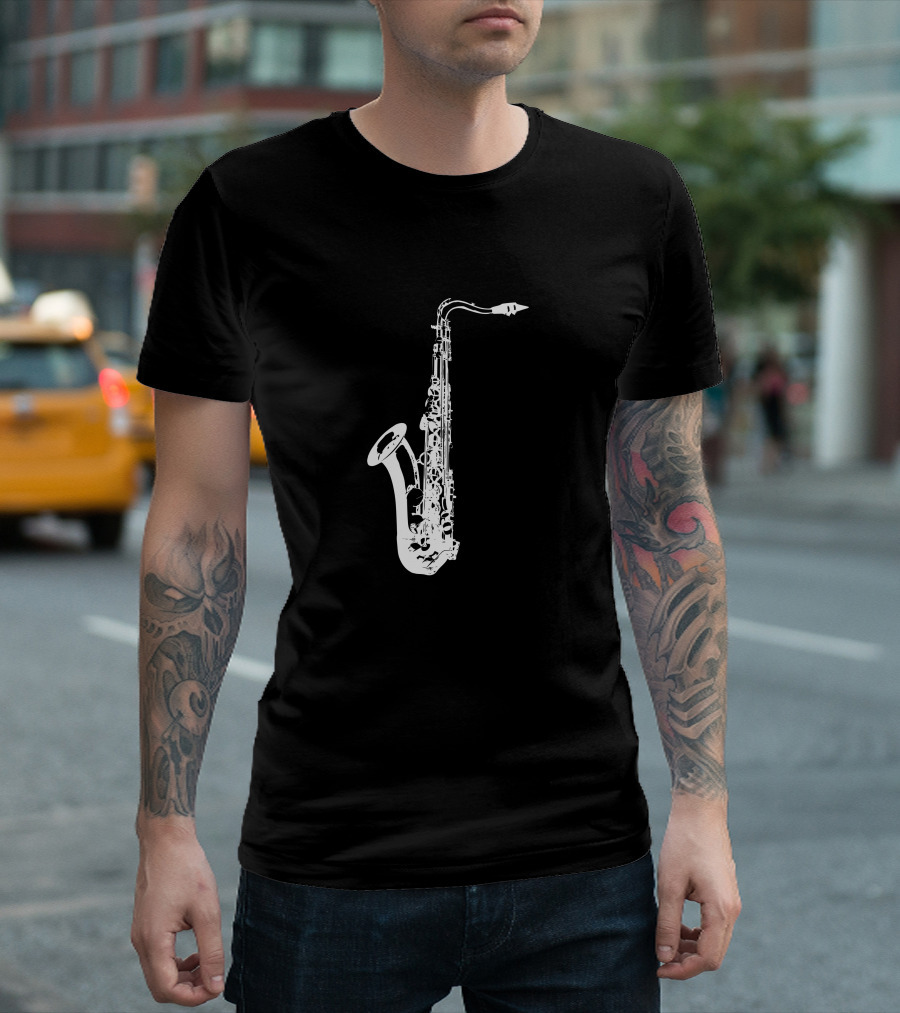 Grunge Saxophone Black and White Contrast T-Shirt