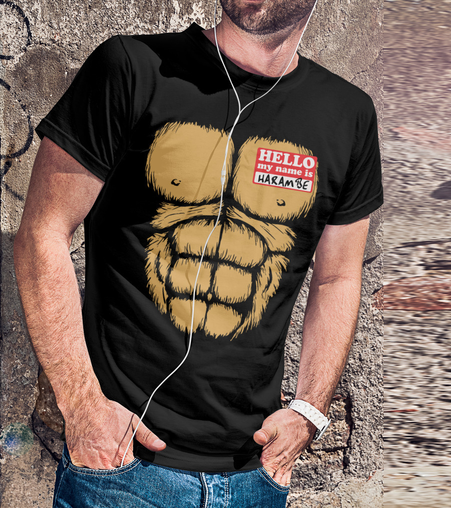 Hello My Name Is Harambe Gorilla Chest Muscles T-Shirt