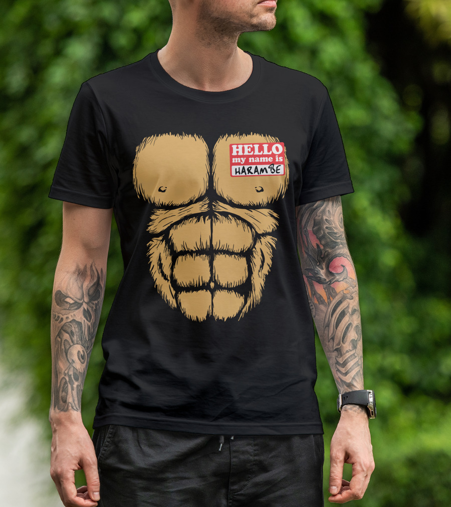 Hello My Name Is Harambe Gorilla Chest Muscles T-Shirt