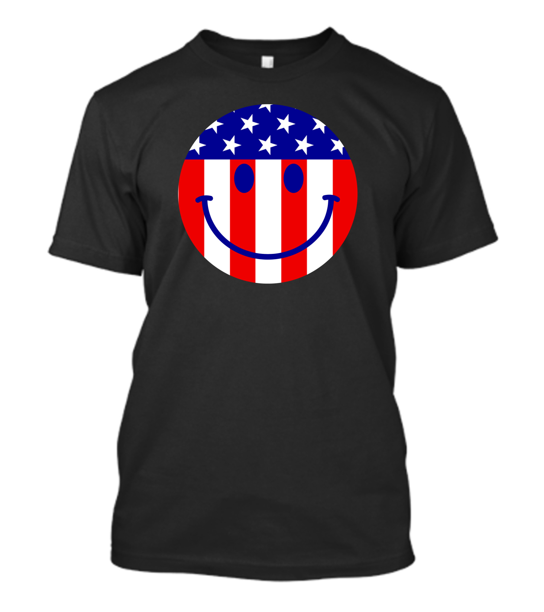 Happy Independence Day Smiley Face American Flag Motif T-Shirt