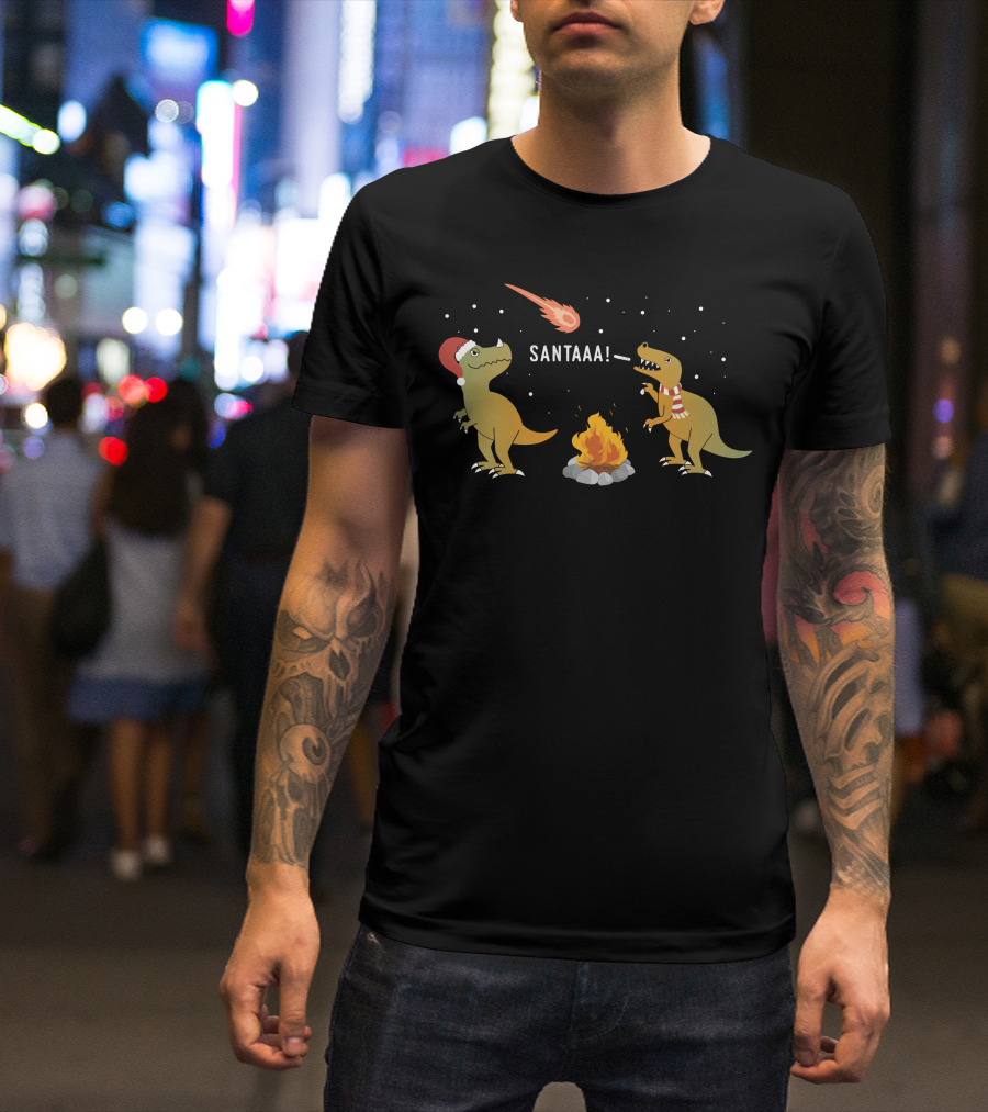 T-Rex Santaaa Meteor Christmas Campfire T-Shirt