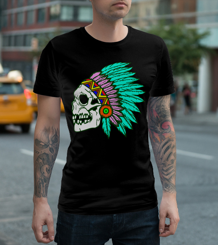 Native Skull Feather Headdress T-Shirt