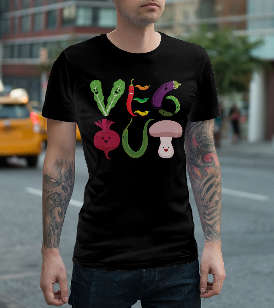 Veg Out Lettuce Chili Carrot Eggplant Radish Pepper Cucumber Mushroom T-Shirt