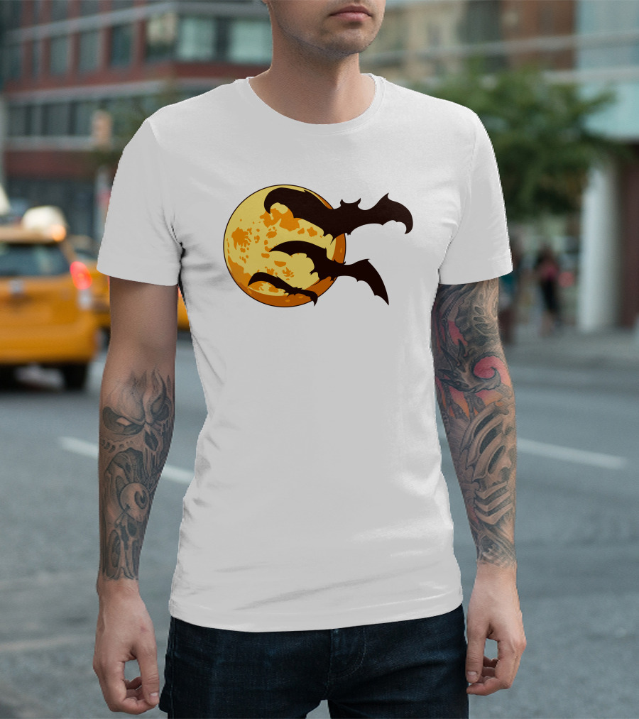 Bat Silhouettes Flying Across Full Moon T-Shirt