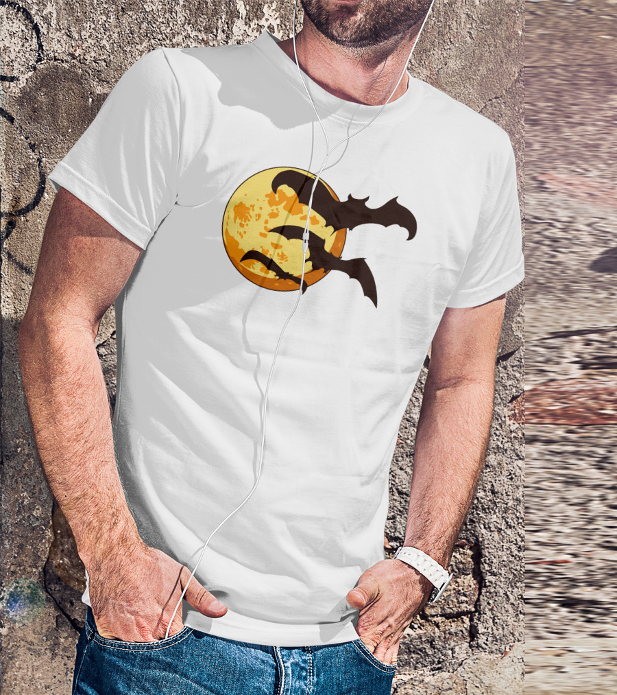 Bat Silhouettes Flying Across Full Moon T-Shirt