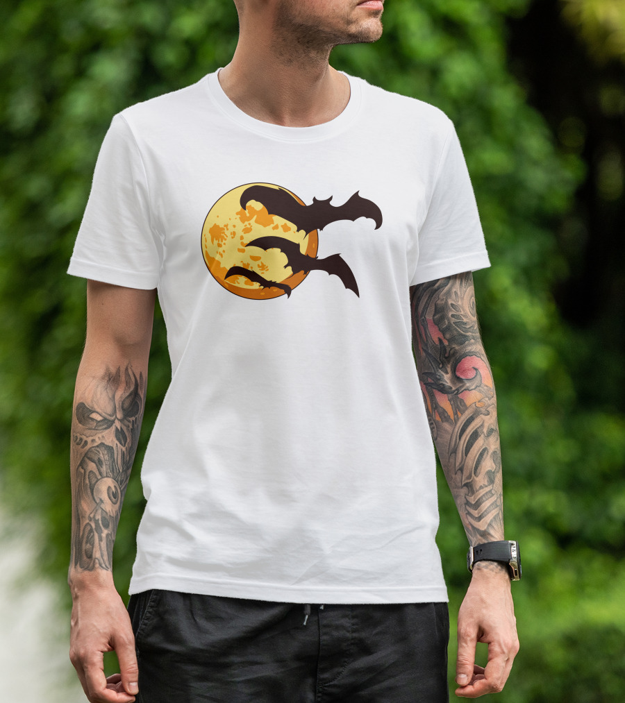 Bat Silhouettes Flying Across Full Moon T-Shirt