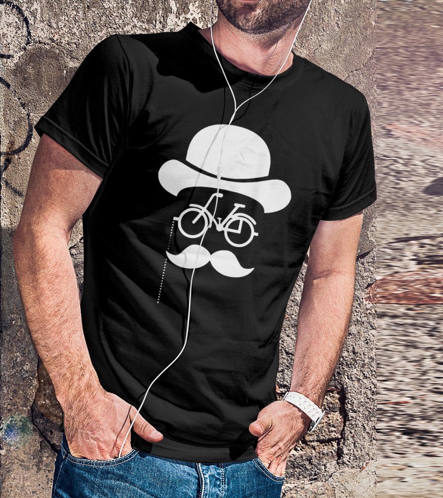 Bicycle Bowler Hat Mustache Gentleman Optical Illusion T-Shirt