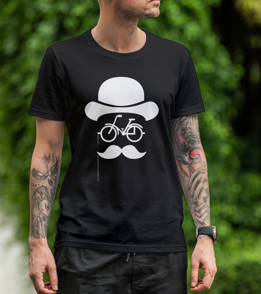 Bicycle Bowler Hat Mustache Gentleman Optical Illusion T-Shirt