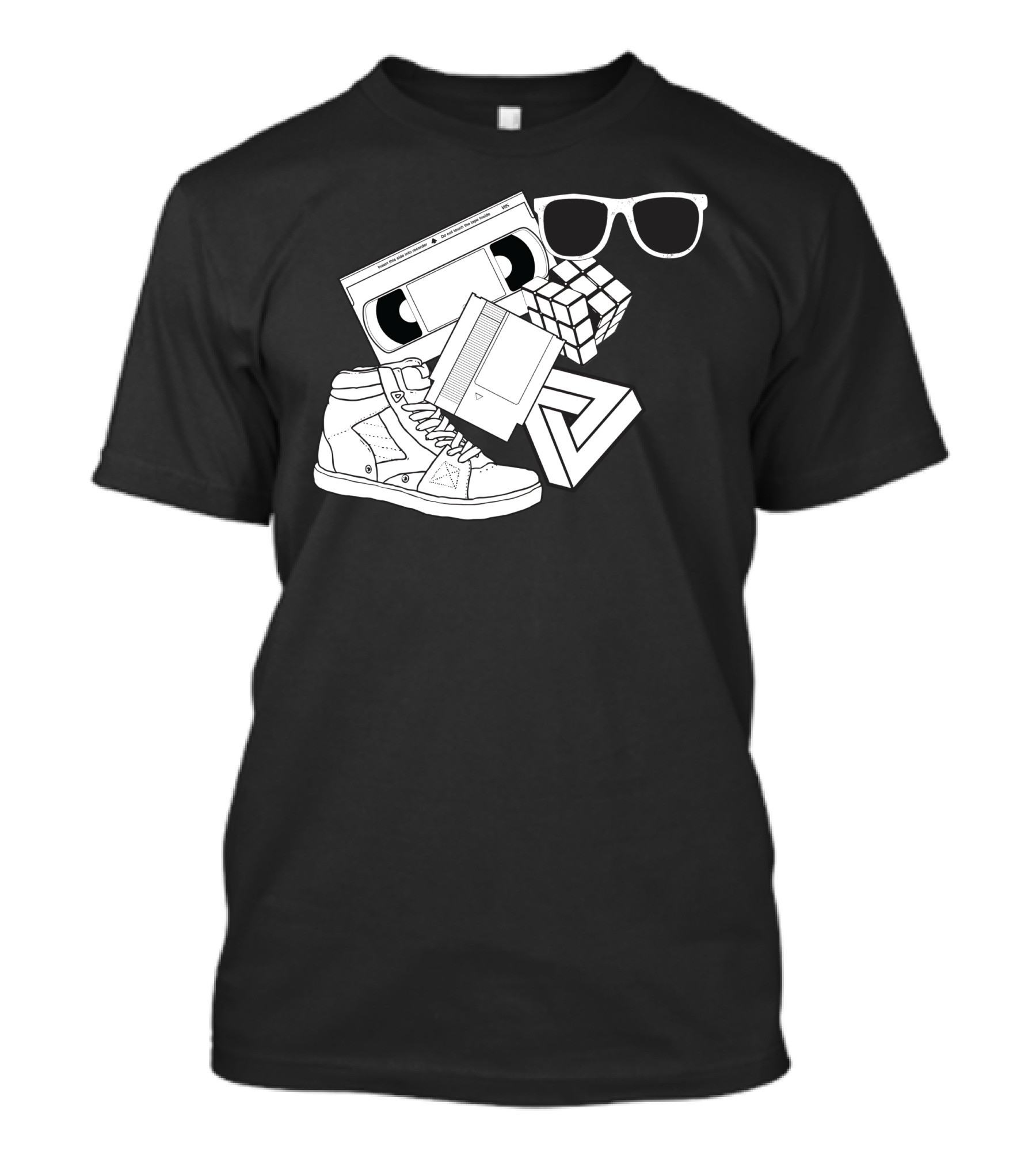Born In The 80s Nostalgia Cassette Rubik's Cube Retro Style Sneaker Sunglasses T-Shirt