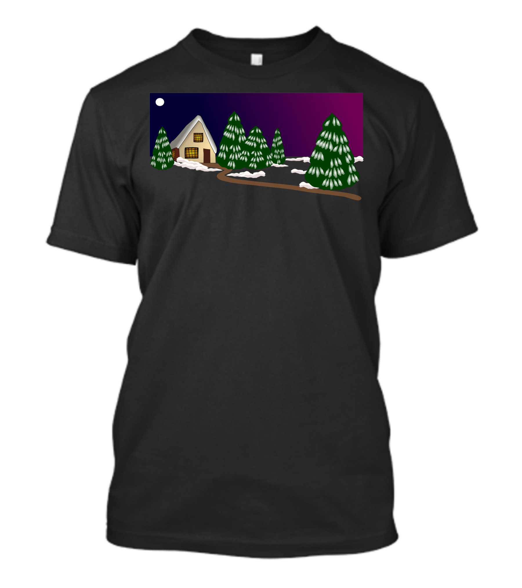 Christmas Winter Cabin In Snowy Pine Forest Scene T-Shirt