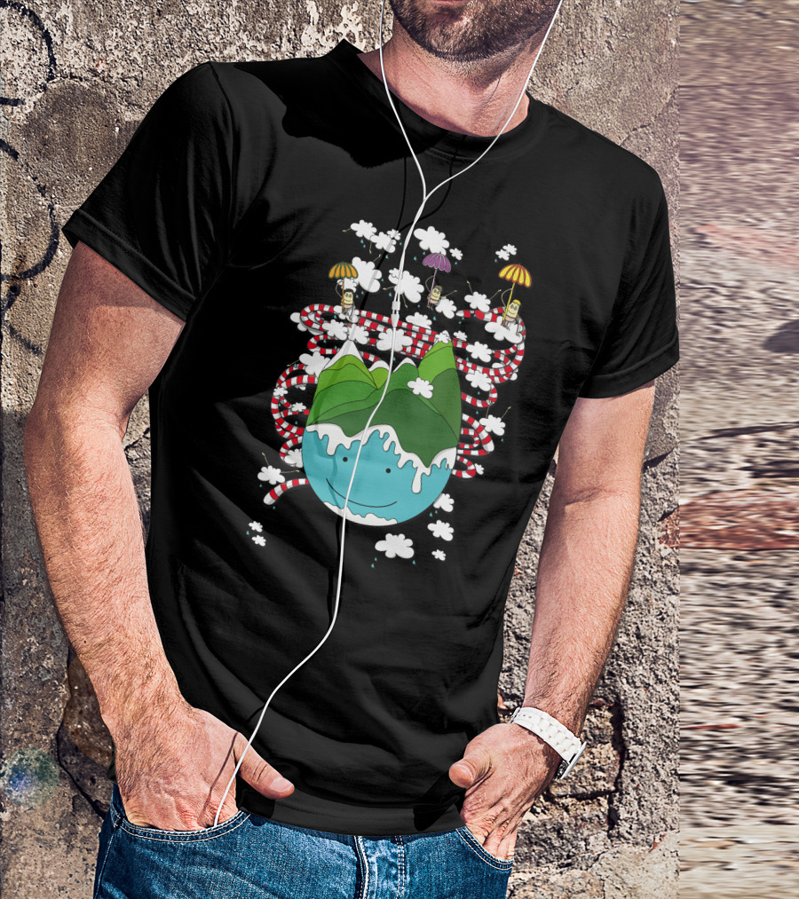 Float To Infinity With Smiling Mountain And Parachuting Clouds T-Shirt