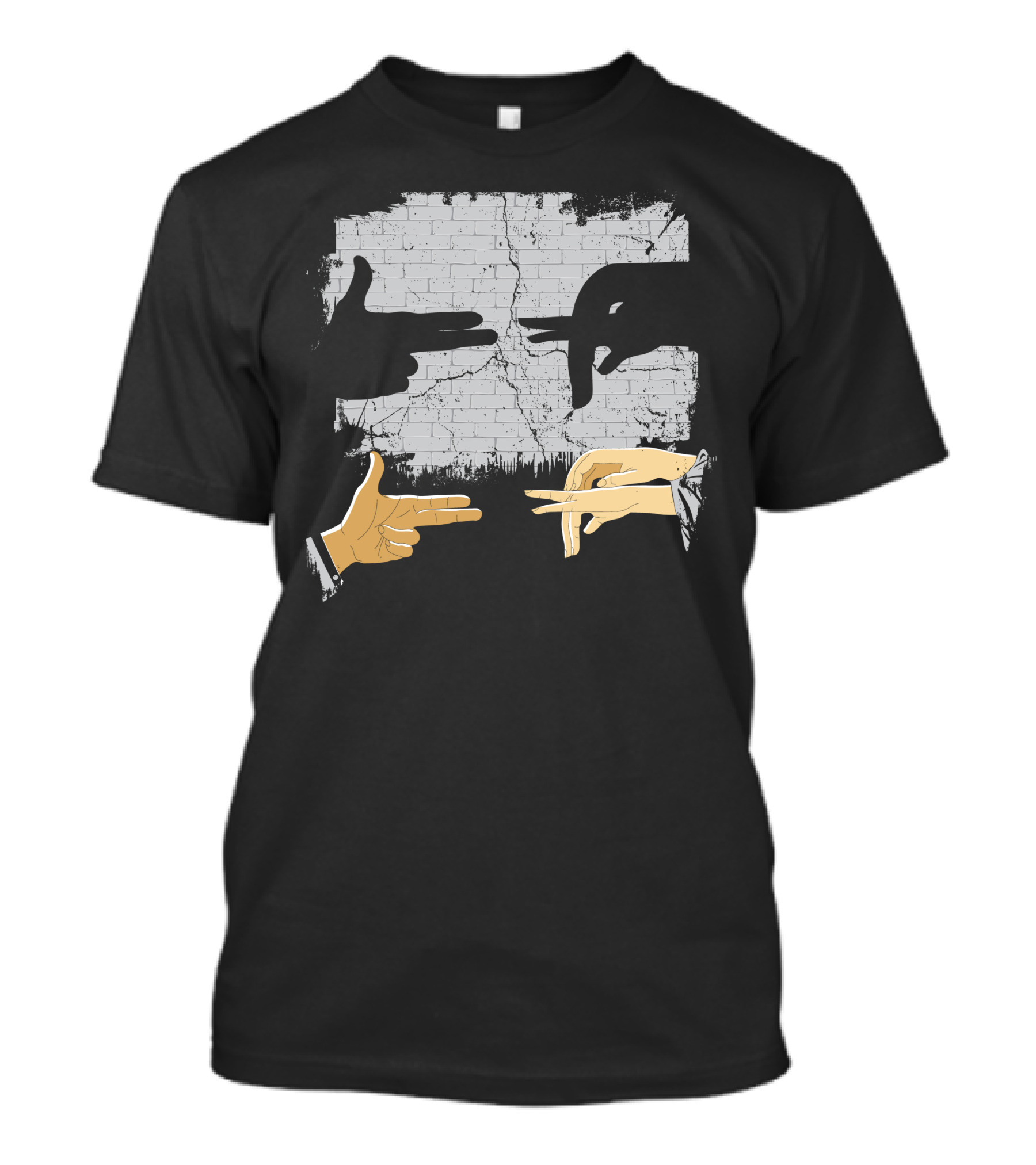 Hand Shadow Puppets Brick Wall Gesture Play T-Shirt