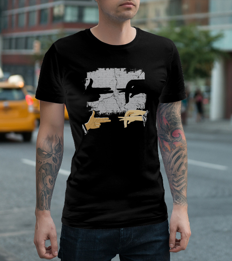 Hand Shadow Puppets Brick Wall Gesture Play T-Shirt