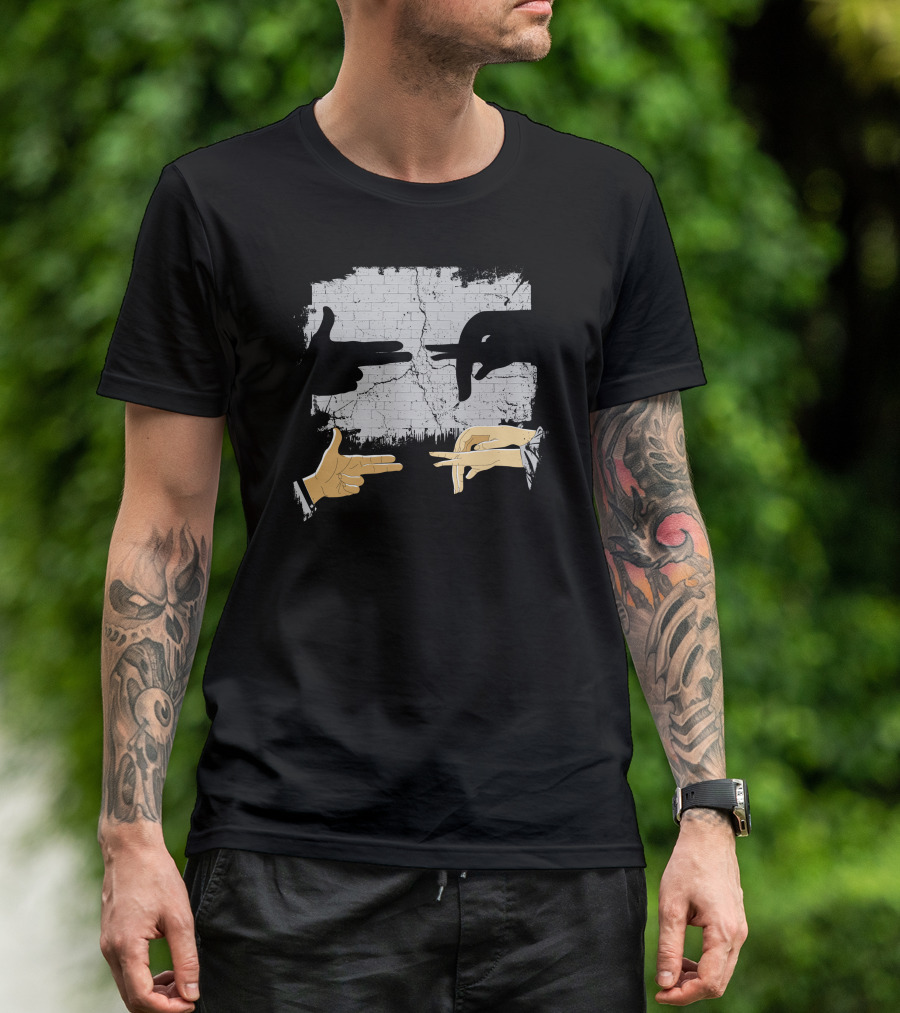 Hand Shadow Puppets Brick Wall Gesture Play T-Shirt