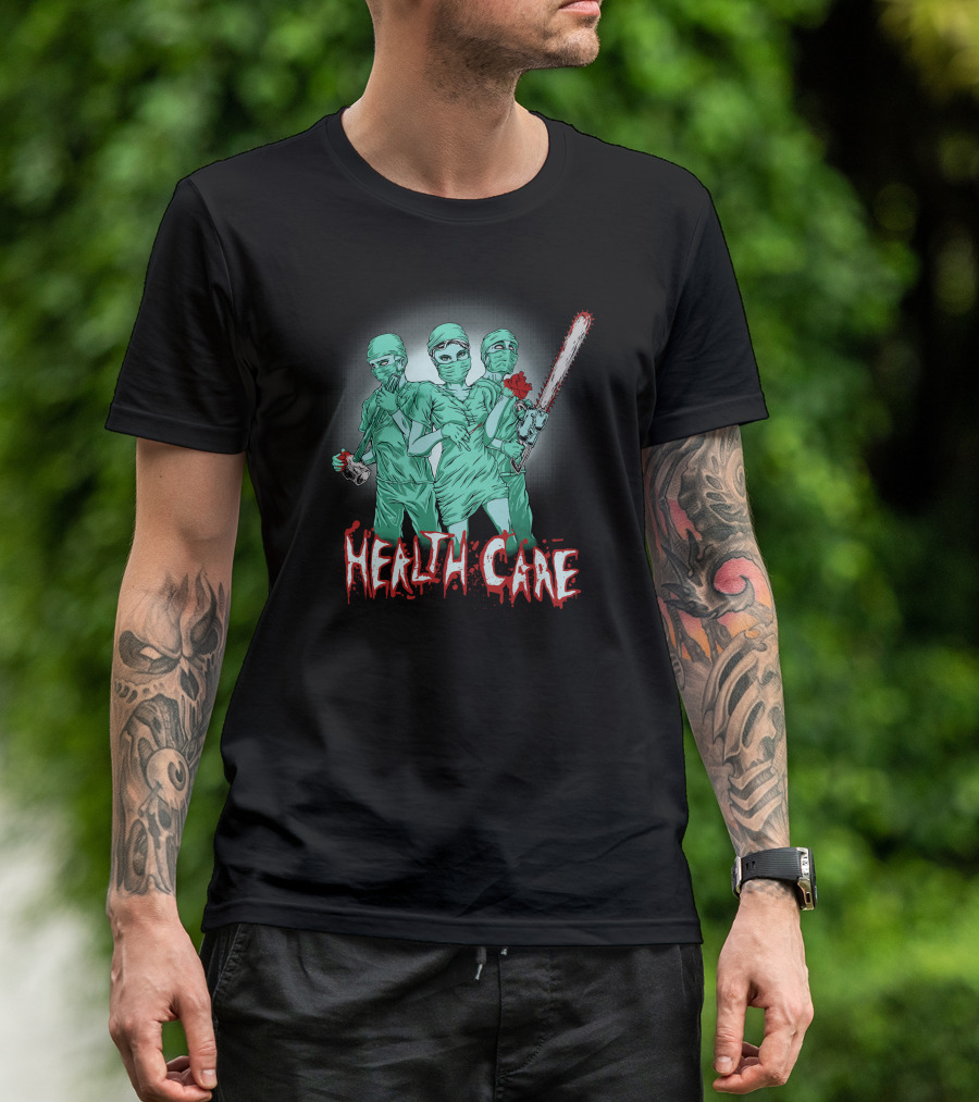Health Care Heroes Zombie Surgeons With Chainsaw And Hearts T-Shirt