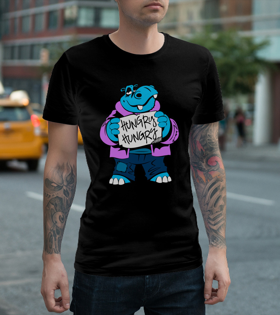 Hungry Hungry Hippo Purple Jacket Eyepatch Sign T-Shirt