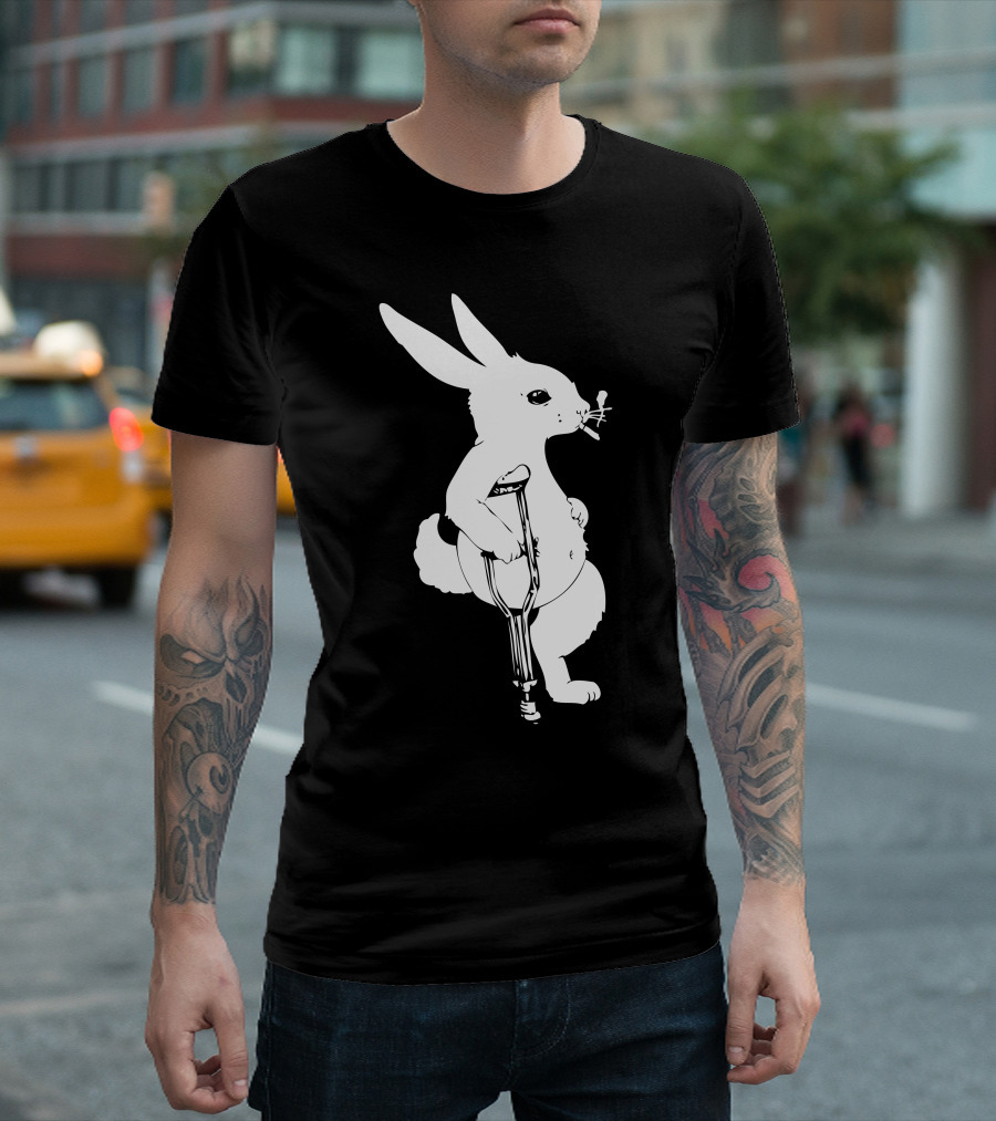 Lucky Rabbit Crutch Smoking Iconic Pose T-Shirt
