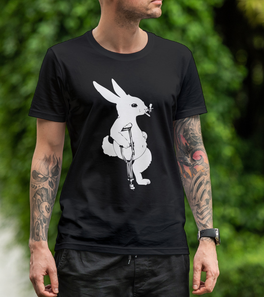 Lucky Rabbit Crutch Smoking Iconic Pose T-Shirt